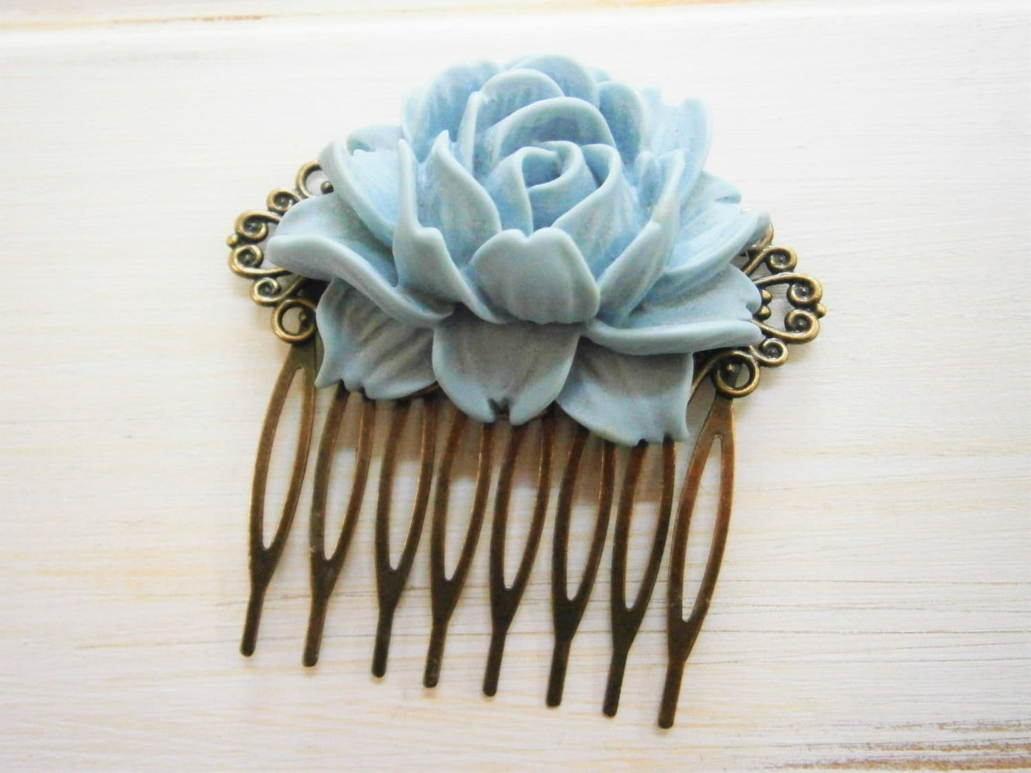 Large Blue-Grey Rose Hair Comb/Something Blue Hair Comb/Bridal Hair Comb/Bridesmaid Hair Comb/Vintage Inspired/Shabby Chic/Bohemian.