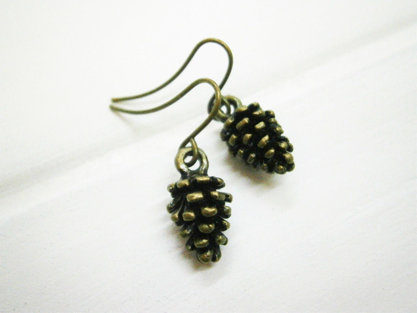 Small Antique Bronze Pinecone Charm On Antique Bronze French Earring Hooks/Nature Inspired Earrings/Woodland Earrings/Nature Jewerly