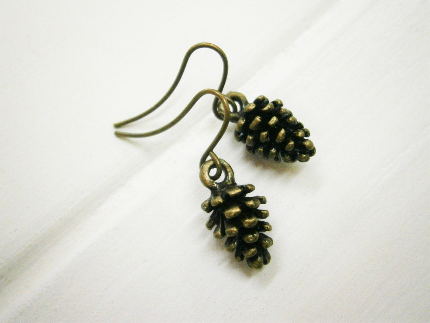 Small Antique Bronze Pinecone Charm On Antique Bronze French Earring Hooks/Nature Inspired Earrings/Woodland Earrings/Nature Jewerly