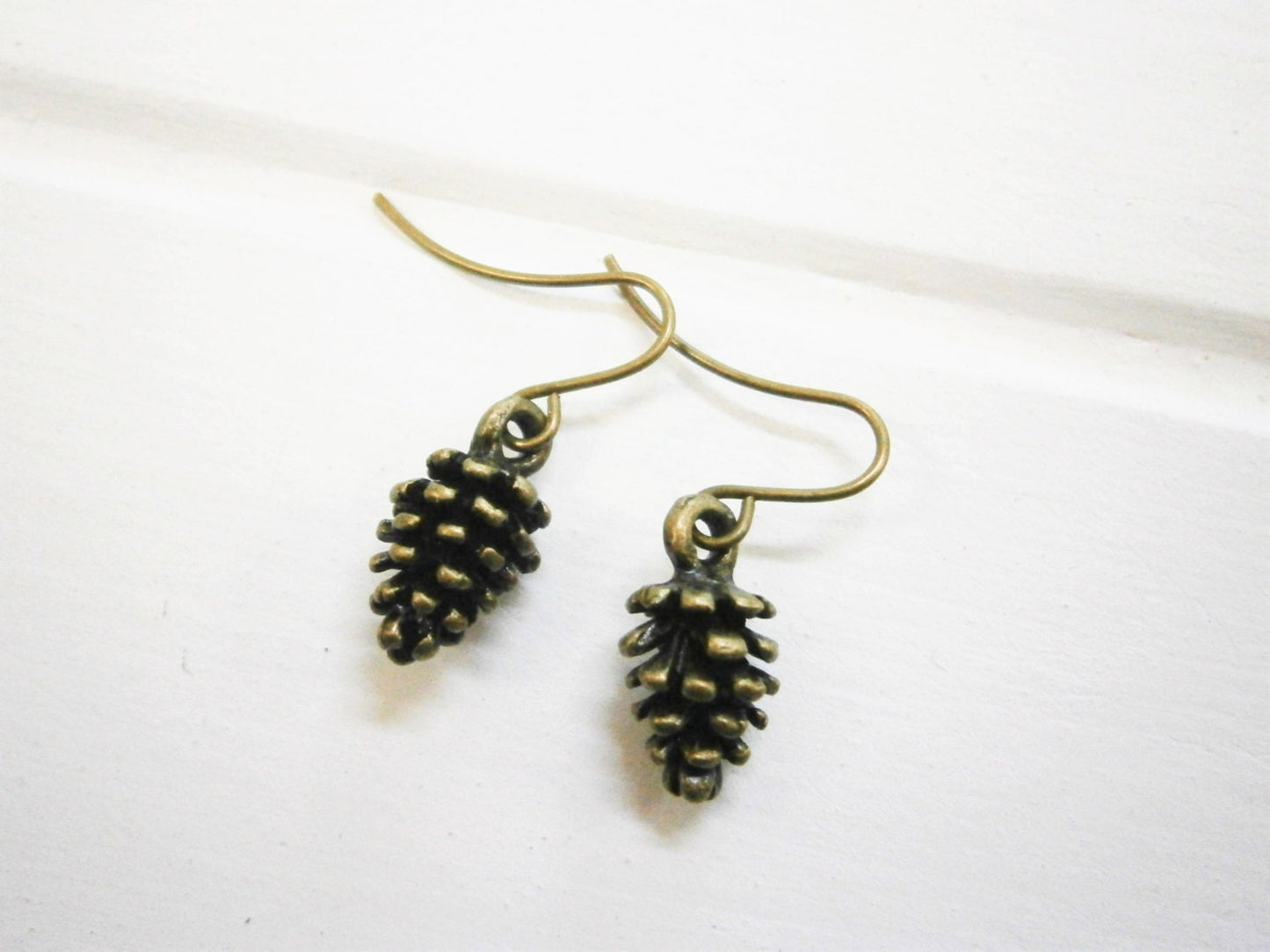 Small Antique Bronze Pinecone Charm On Antique Bronze French Earring Hooks/Nature Inspired Earrings/Woodland Earrings/Nature Jewerly