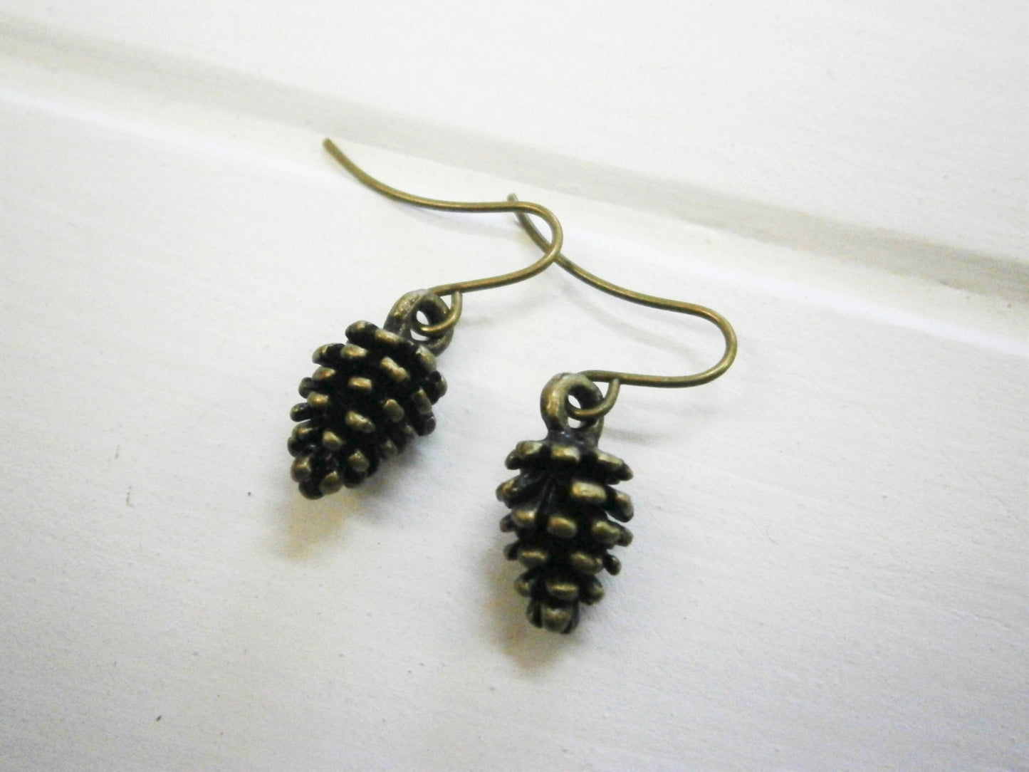 Small Antique Bronze Pinecone Charm On Antique Bronze French Earring Hooks/Nature Inspired Earrings/Woodland Earrings/Nature Jewerly