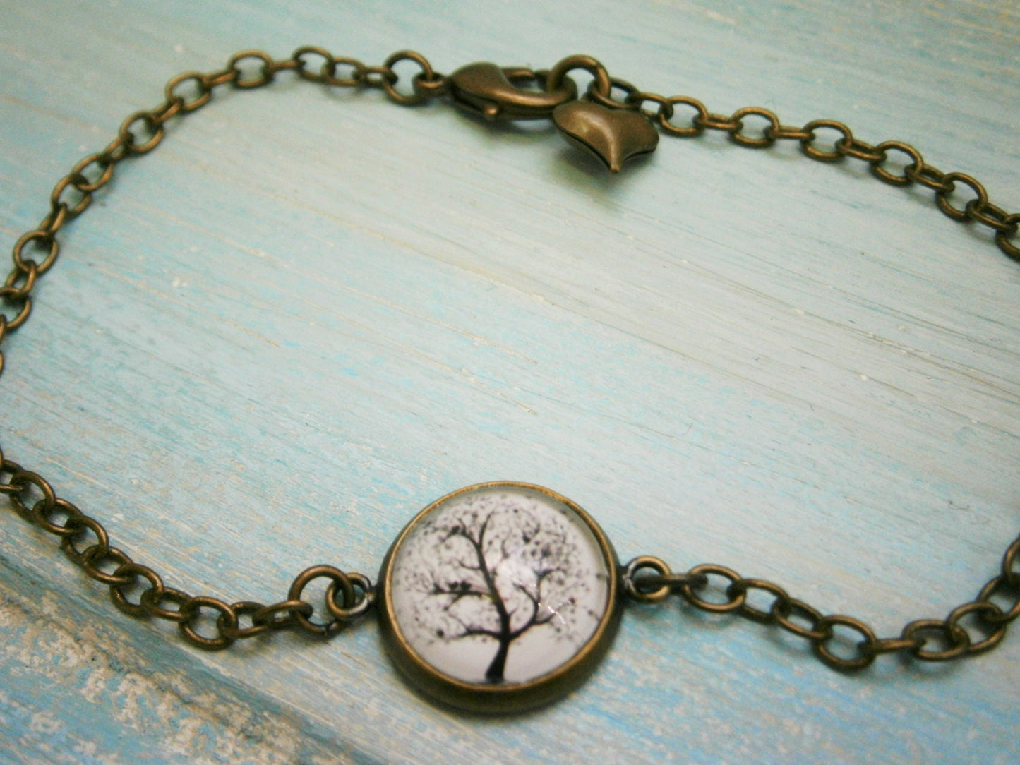 Black & White Tree - Antique Bronze Glass Dome Bracelet/Boho Bracelet/Tree Bracelet/Fashion Jewelry/Glass Dome Jewellery/Nature Jewelry
