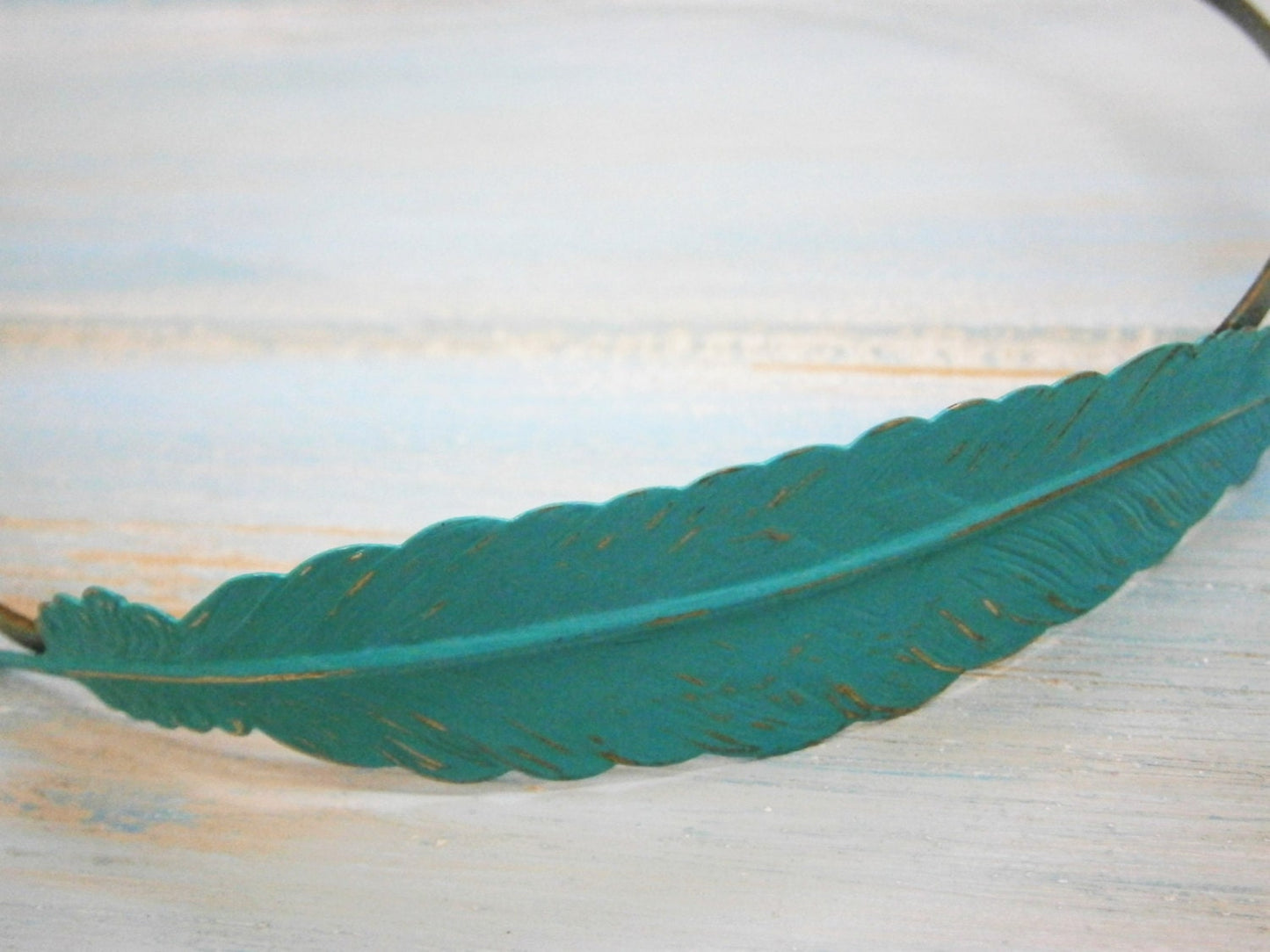 Verdigris/Aqua Feather Patina Filigree Headband - Hair Accessory, Bridesmaid Gift, Family Pictures, Rustic Wedding Accessory, Gift