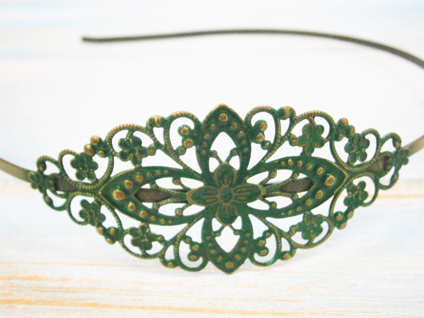 Forrest Green Patina Filigree Headband - Hair Accessory, Bridesmaid Gift, Family Pictures, Stocking Stuffer, Boho Headband, Rustic Wedding
