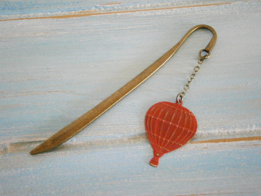 Bookmark with a Antique Bronze Hot Air Balloon with Red Patina/Book Lover Bookmark/Bookmark/Bookmarks for Books/Book Lover Bookmark