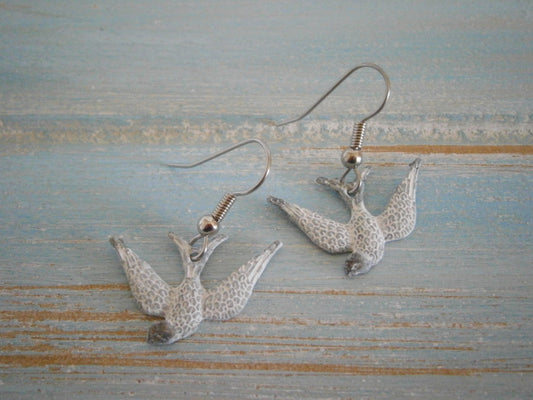 White Painted Patina Swallow Bird Charm On Stainless Steel Earwires/Boho Jewelry/Nature Inspired/Woodland Jewelry/Patina Jewelry