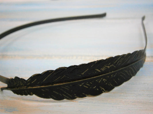 Black Feather Patina Filigree Headband - Hair Accessory, Bridesmaid Gift, Family Pictures, Rustic Wedding Accessory, Boho Hair Accessory