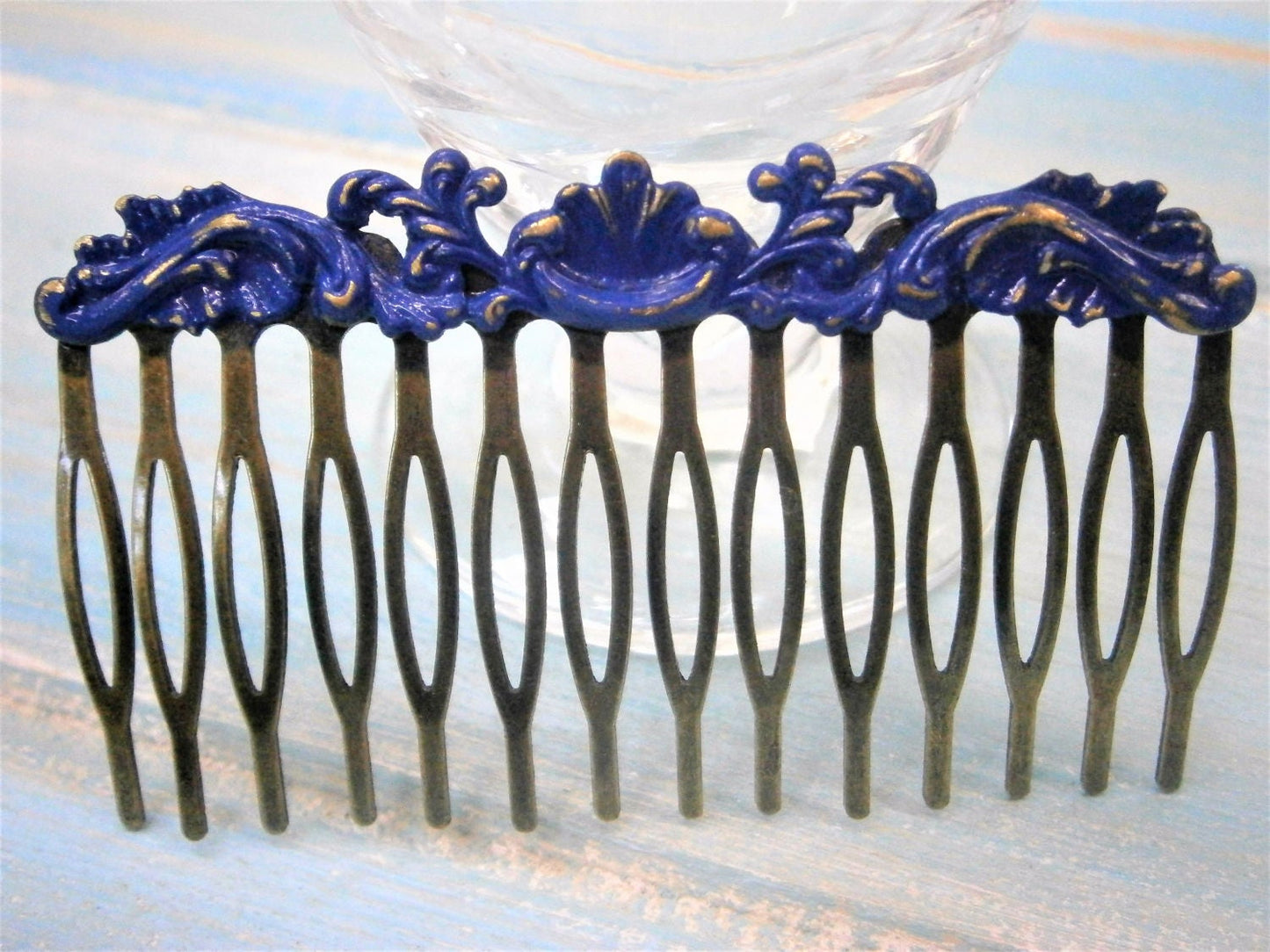 Large Cobalt Blue Patina Filigree Hair Comb - Vintage Inspired/Shabby Chic/Bohemian/Hair Accessory/Bridesmaids Gifts/Bridal Hair Accessory