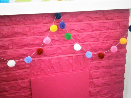 Multi Coloured Yarn Pom Pom Garland/Party Decor/Home Decor/Garland/Bohemian Home Decor/Farmhouse Decor