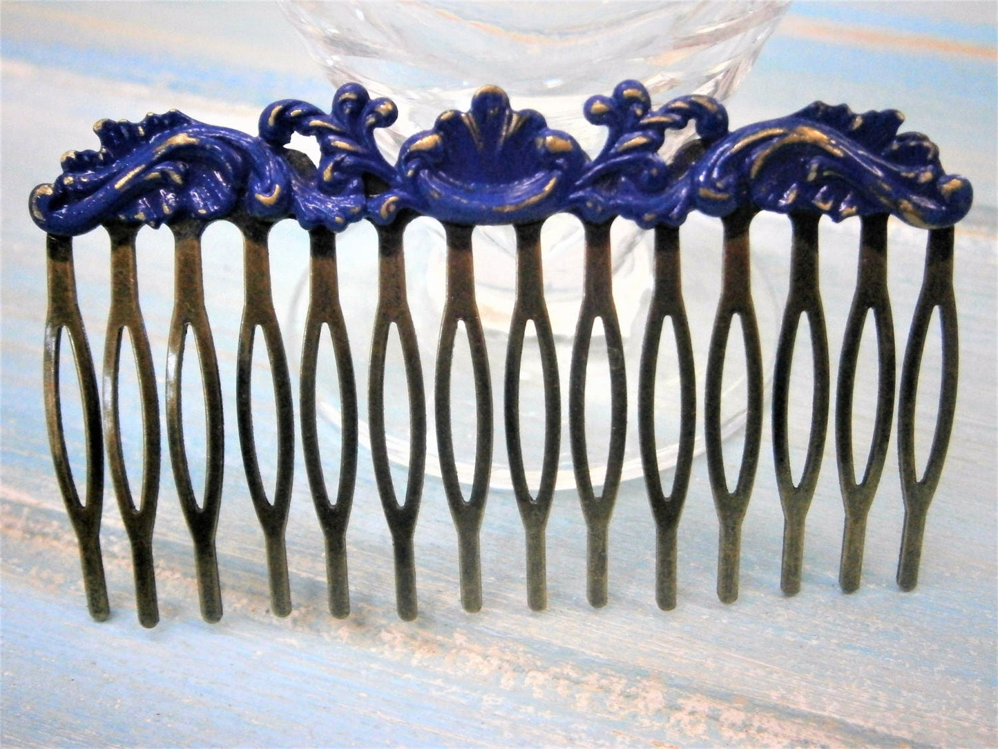 Large Cobalt Blue Patina Filigree Hair Comb - Vintage Inspired/Shabby Chic/Bohemian/Hair Accessory/Bridesmaids Gifts/Bridal Hair Accessory