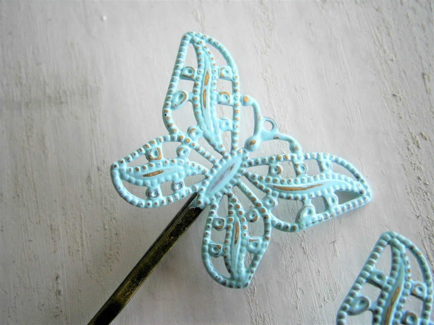 Mint Patina Filigree Butterfly Antique Bronze Bobby Pins Set of Two/Hair Clips/Bohemian Hair Clips/Shabby Chic Hair Clips/Rustic Wedding