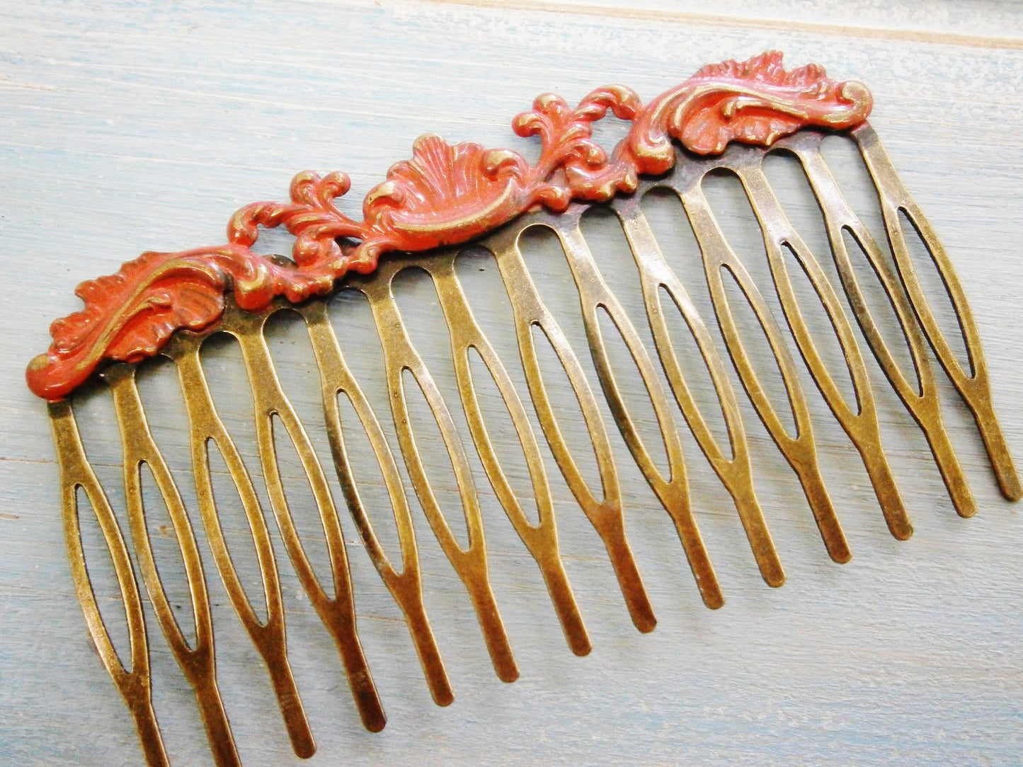 Large Red Patina Filigree Hair Comb - Vintage Inspired/Shabby Chic/Bohemian/Hair Accessory/Bridesmaids Gifts/Bridal Hair Accessory