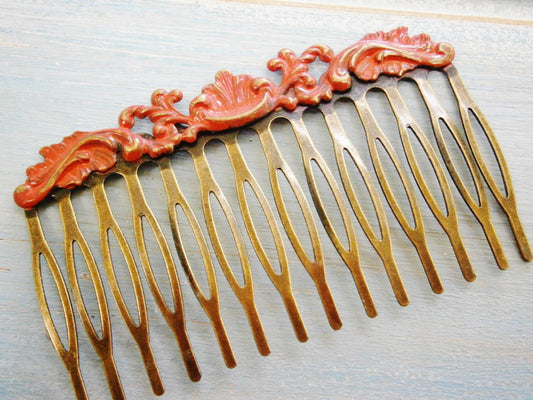 Large Red Patina Filigree Hair Comb - Vintage Inspired/Shabby Chic/Bohemian/Hair Accessory/Bridesmaids Gifts/Bridal Hair Accessory