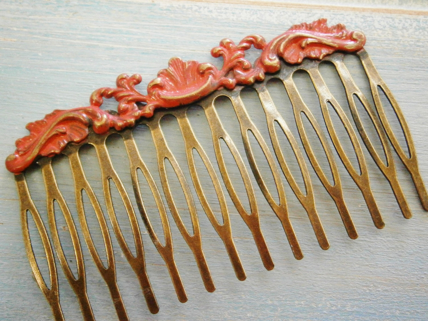 Large Red Patina Filigree Hair Comb - Vintage Inspired/Shabby Chic/Bohemian/Hair Accessory/Bridesmaids Gifts/Bridal Hair Accessory