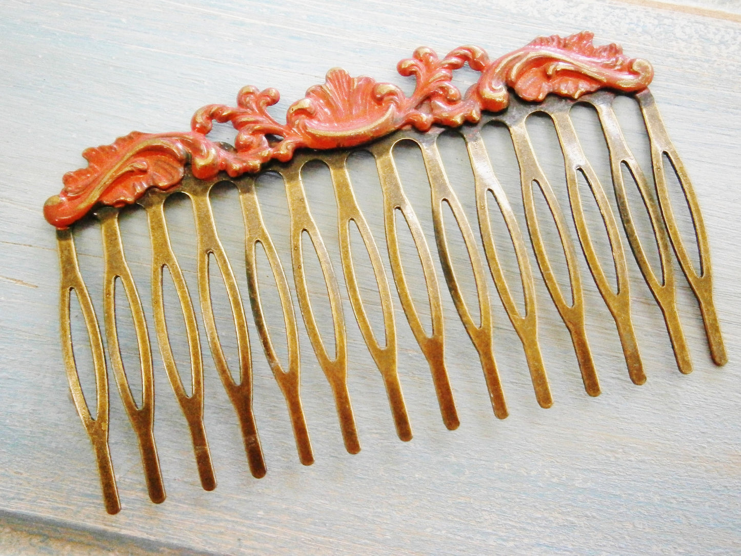 Large Red Patina Filigree Hair Comb - Vintage Inspired/Shabby Chic/Bohemian/Hair Accessory/Bridesmaids Gifts/Bridal Hair Accessory
