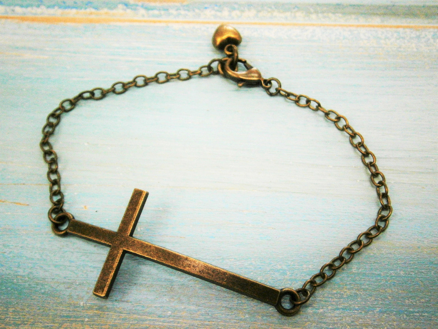 Antique Bronze Large Cross Connector Charm Bracelet/Cross Bracelet/Religion Bracelet/Jewelry/Bracelet