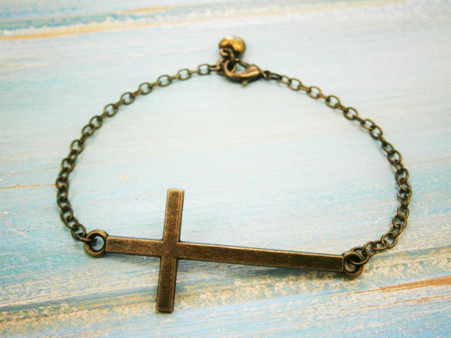 Antique Bronze Large Cross Connector Charm Bracelet/Cross Bracelet/Religion Bracelet/Jewelry/Bracelet
