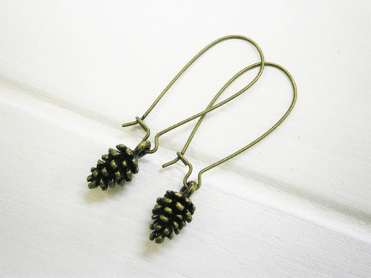 Small Antique Bronze Pinecone Charm On Antique Bronze Kidney Wires/Nature Inspired Earrings/Woodland Earrings/Nature Jewelry/Boho Jewellery