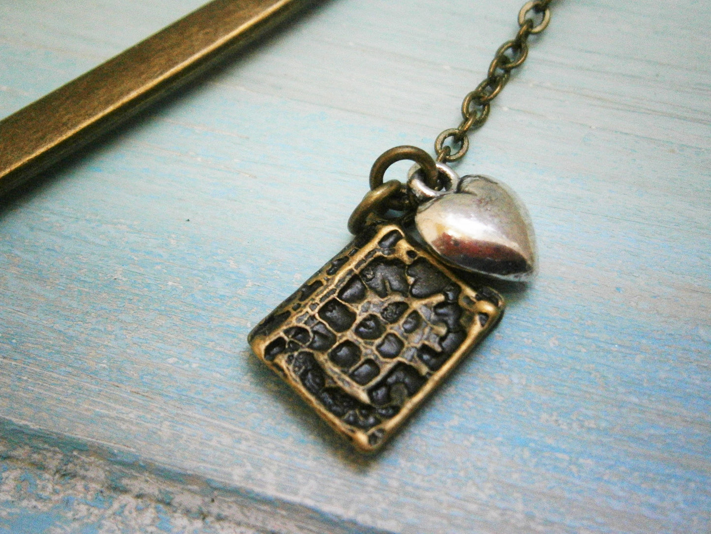 Bookmark with a Antique Bronze Book and Antique Silver Heart/Book Lover Bookmark/On To The Next Chapter Bookmark/Bookmarks for Books