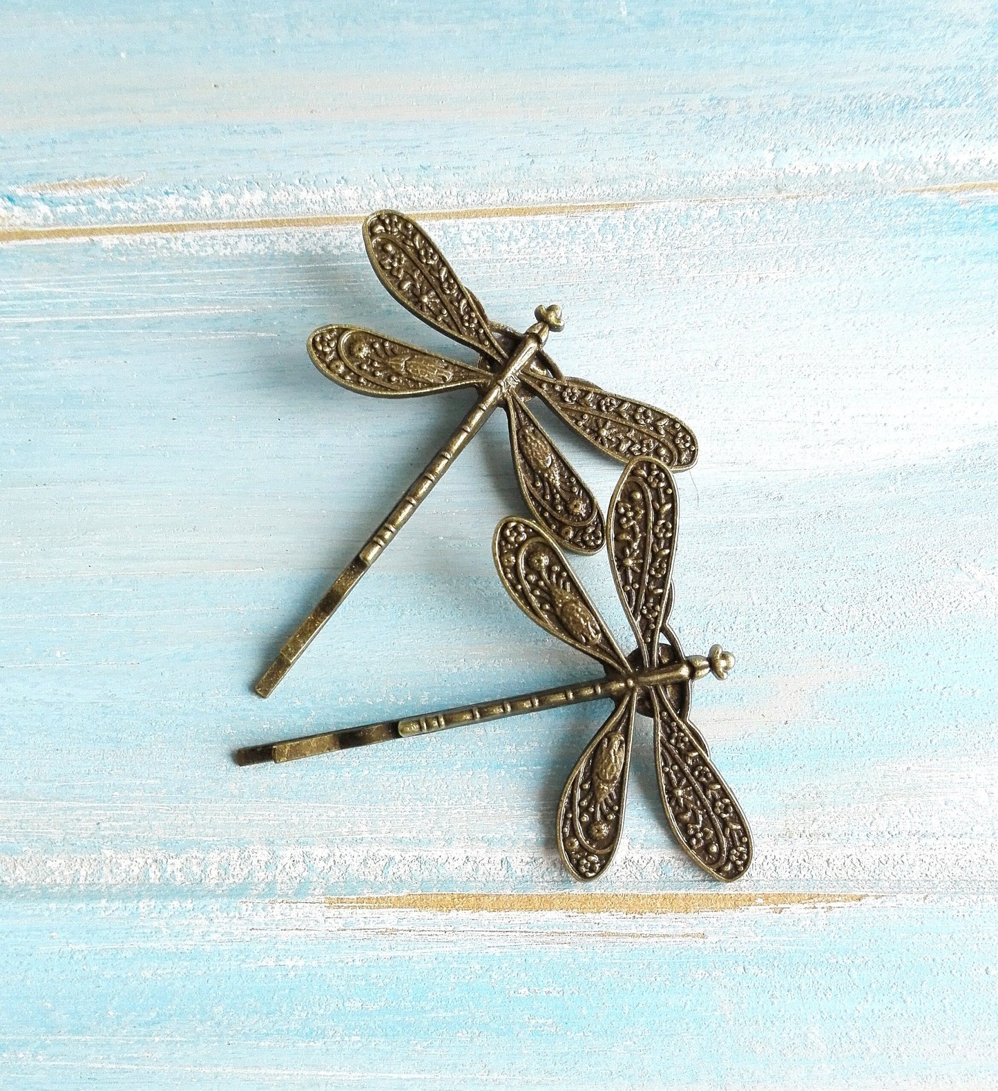 Antique Bronze Plated Set of 2 Dragonfly Bobby Pins, Dragonfly Hair Clips, Boho Hair Clips, Boho Hair Accessories, Wedding Hair Accessories