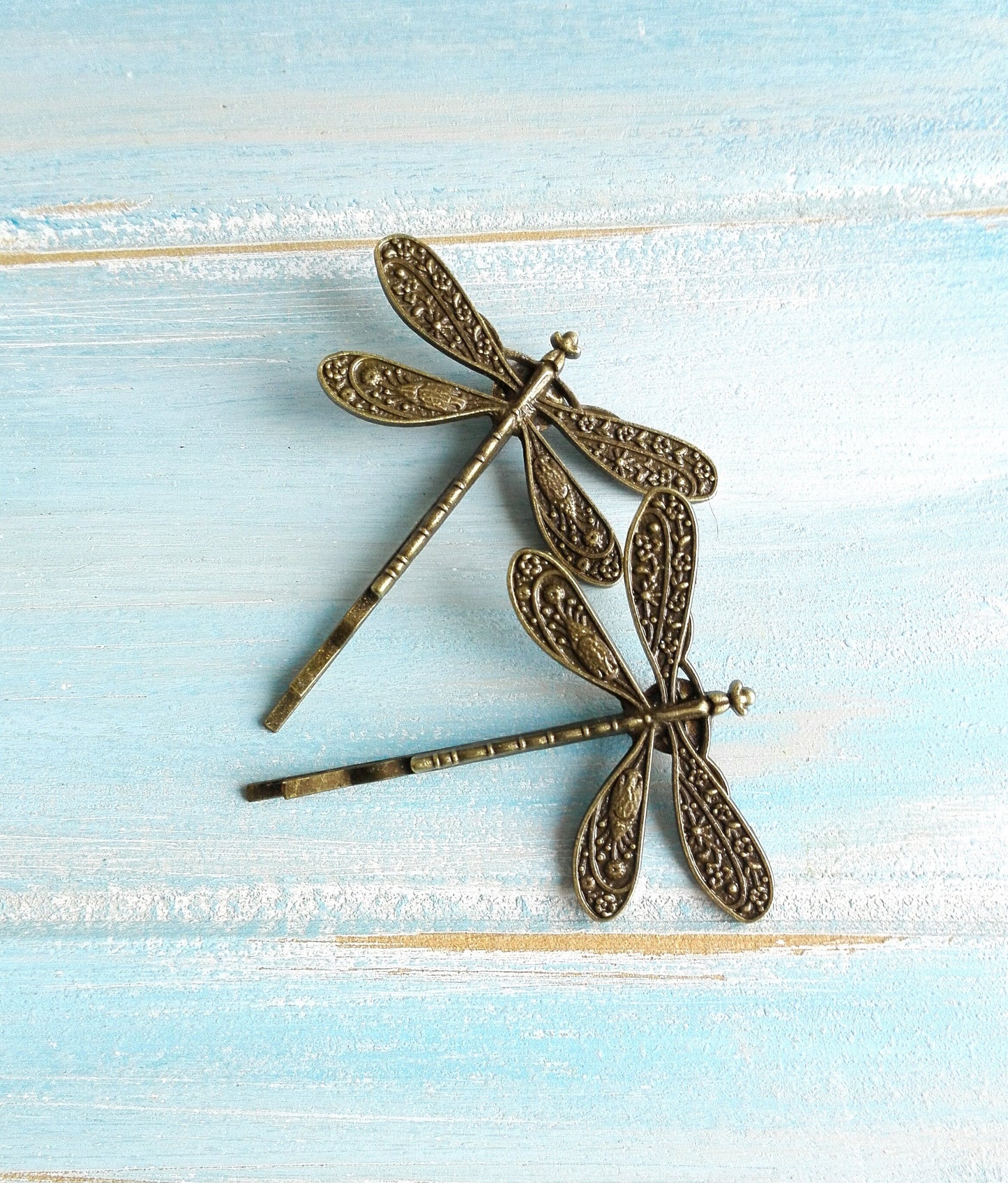 Antique Bronze Plated Set of 2 Dragonfly Bobby Pins, Dragonfly Hair Clips, Boho Hair Clips, Boho Hair Accessories, Wedding Hair Accessories