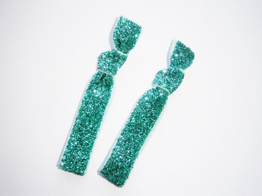 Set of 2 Glitter Hair Tie Package by Crimson Rose Cottage - Turquoise Glitter Hair Ties that Double as Bracelets