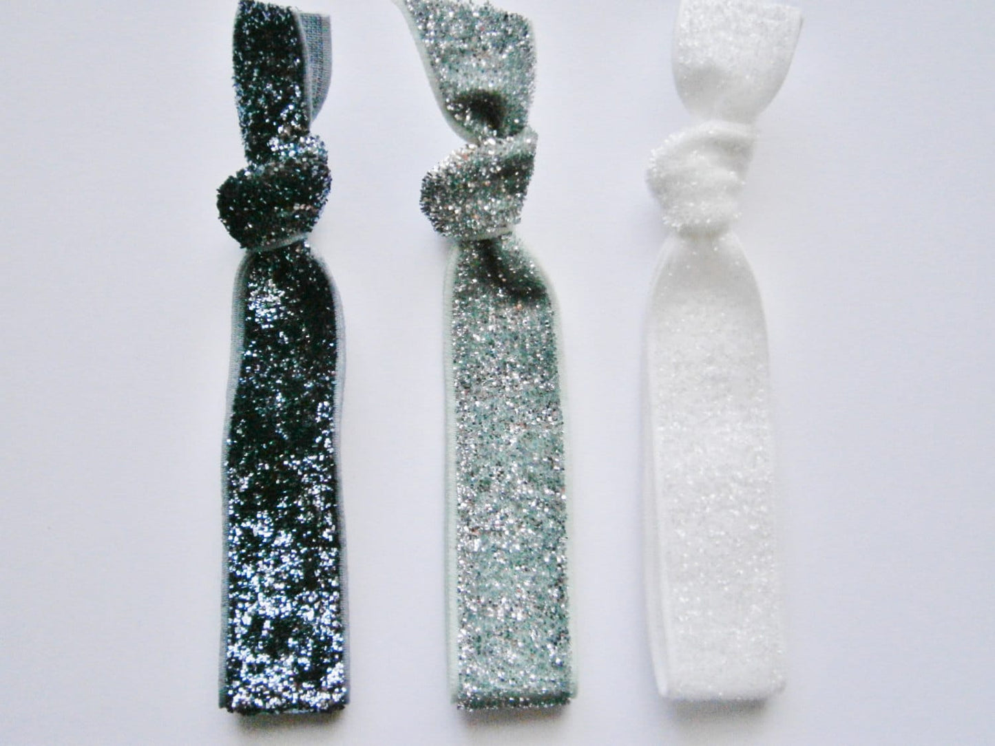 Set of 3 Glitter Hair Tie Package by Crimson Rose Cottage - Charcoal, Silver and White Glitter Hair Ties that Double as Bracelets