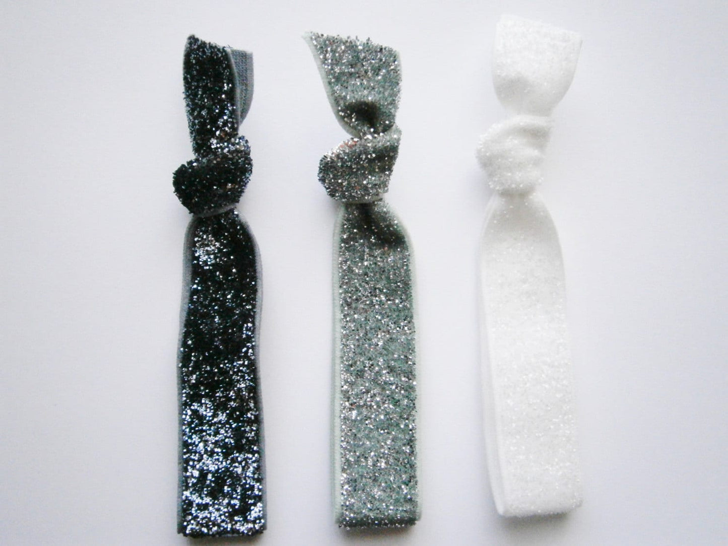 Set of 3 Glitter Hair Tie Package by Crimson Rose Cottage - Charcoal, Silver and White Glitter Hair Ties that Double as Bracelets