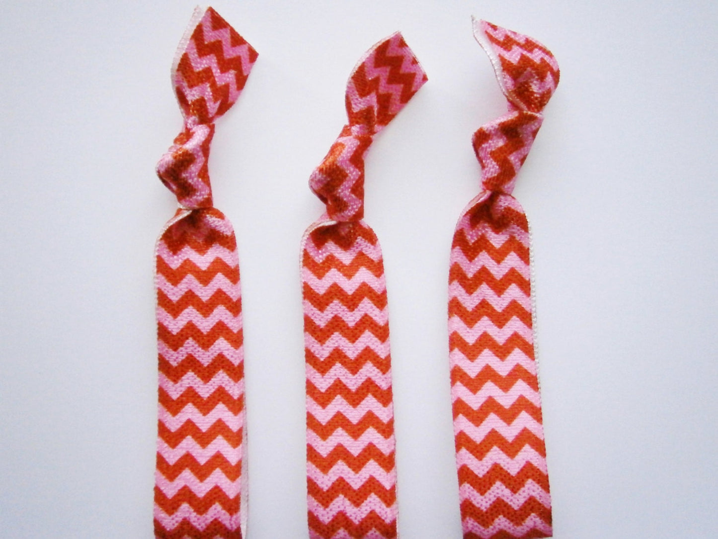 Valentine Chevron - Set of 3 Red & Pink Chevron Hair Ties by Crimson Rose Cottage/Boho Elastic Hair Tie/Boho Soft Bracelet
