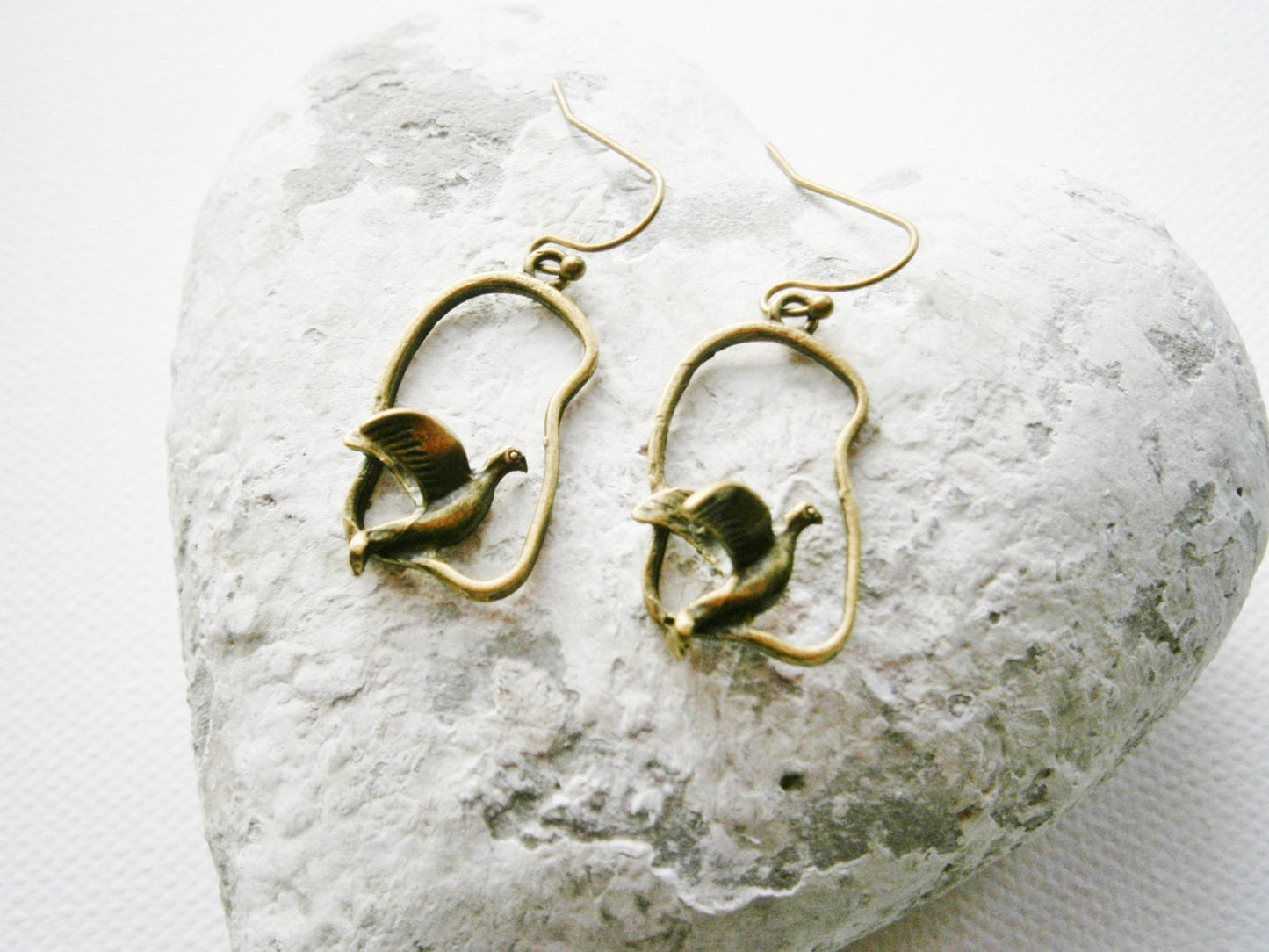 Antique Bronze Bird Charm On Antique Bronze French Earring Hooks/Dangle Earrings/Boho Earrings.