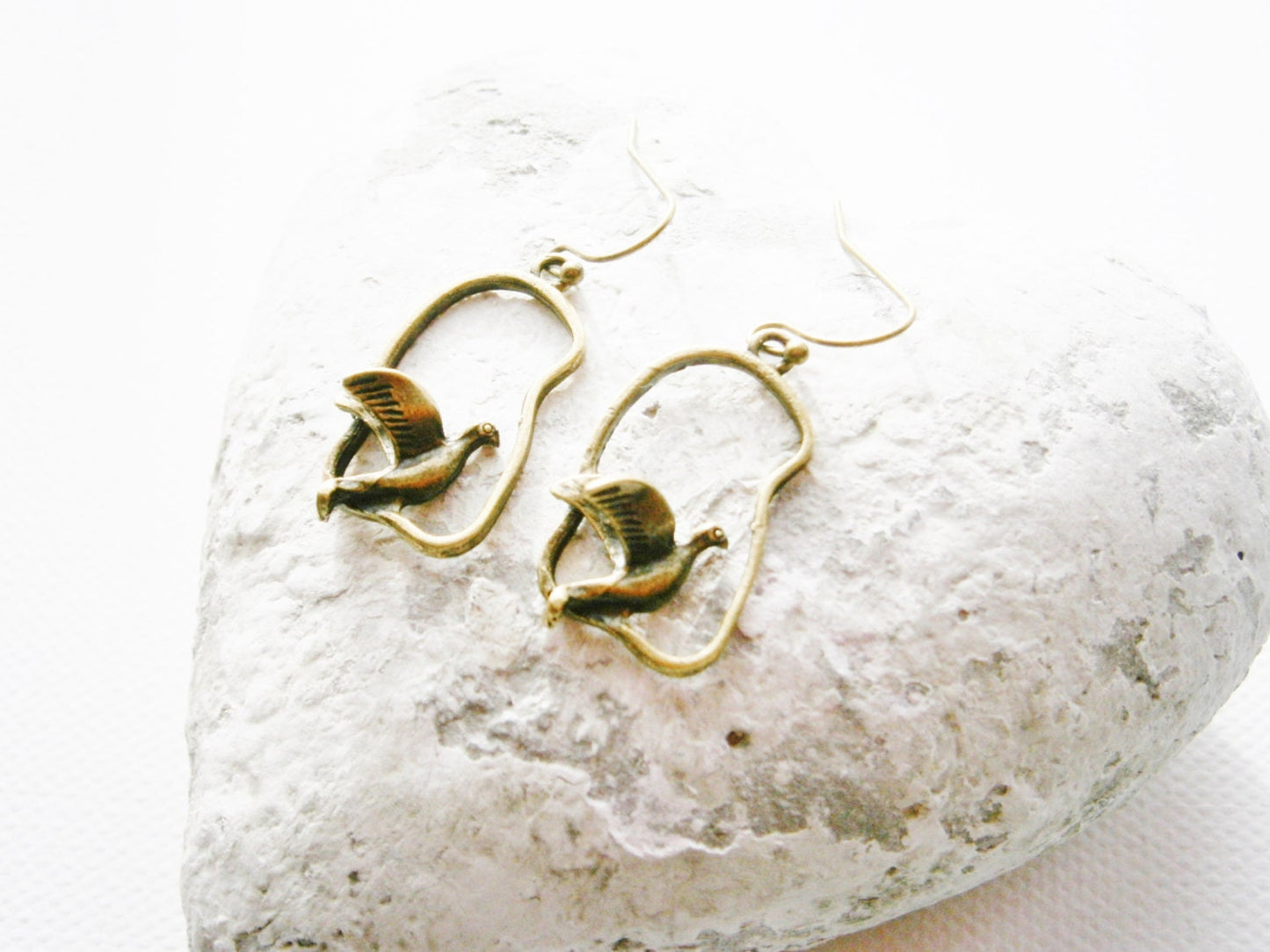 Antique Bronze Bird Charm On Antique Bronze French Earring Hooks/Dangle Earrings/Boho Earrings.