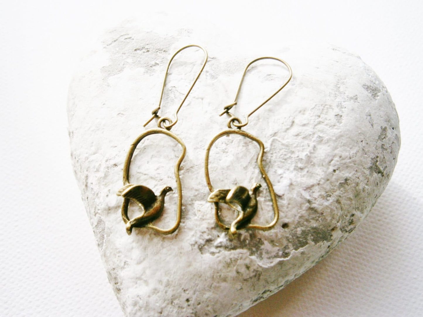 Antique Bronze Bird Charm On Antique Bronze Kidney Wire Earring Hooks/Dangle Earrings/Boho Earrings