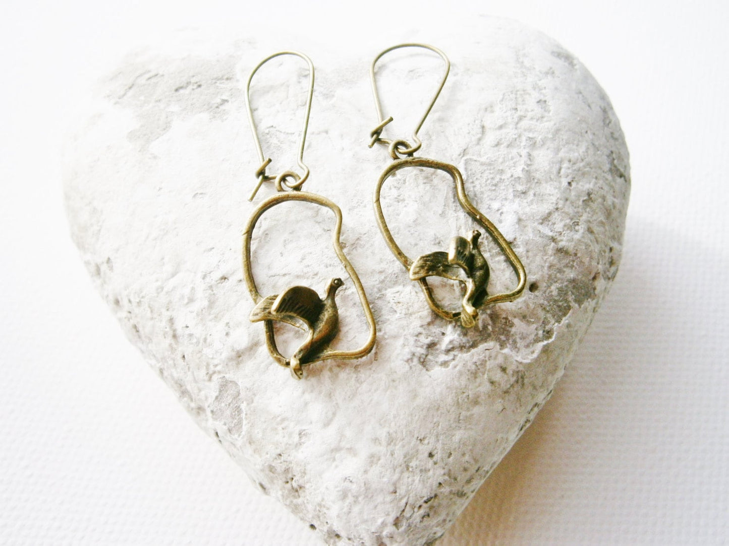 Antique Bronze Bird Charm On Antique Bronze Kidney Wire Earring Hooks/Dangle Earrings/Boho Earrings