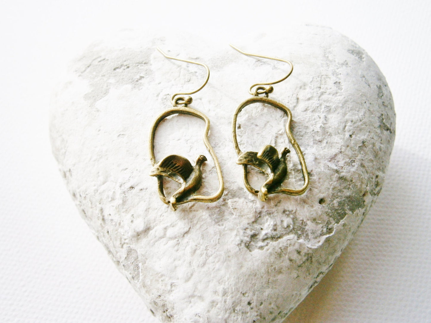 Antique Bronze Bird Charm On Antique Bronze French Earring Hooks/Dangle Earrings/Boho Earrings.