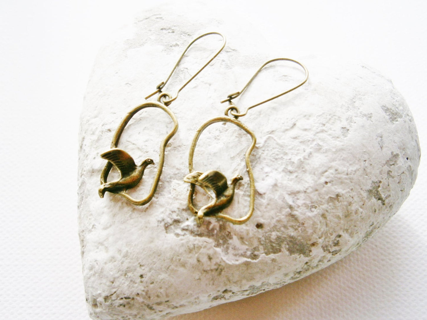 Antique Bronze Bird Charm On Antique Bronze Kidney Wire Earring Hooks/Dangle Earrings/Boho Earrings