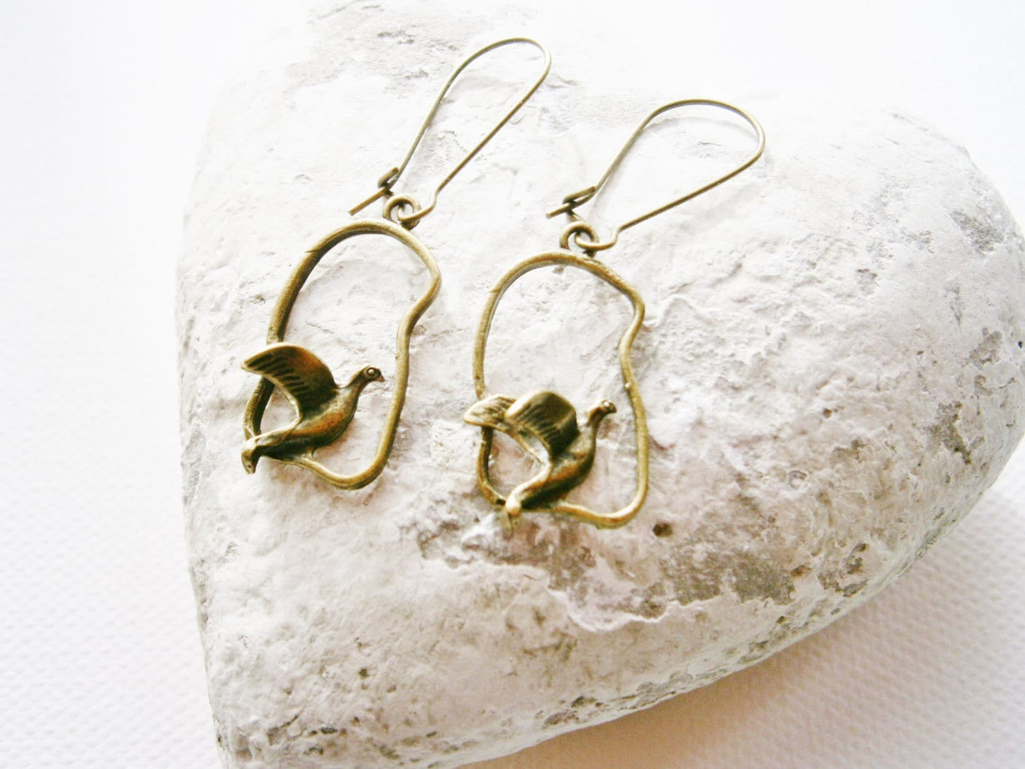 Antique Bronze Bird Charm On Antique Bronze Kidney Wire Earring Hooks/Dangle Earrings/Boho Earrings