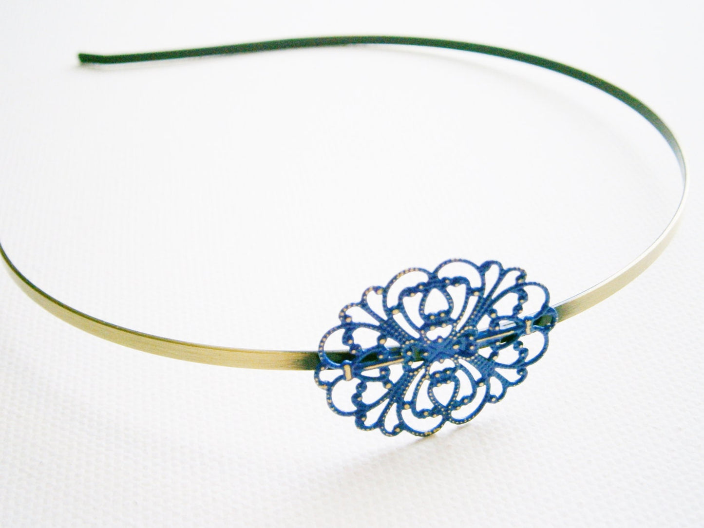 Cobalt Blue Patina Filigree Headband - Hair Accessory, Bridesmaid Gift, Family Pictures, Stocking Stuffer