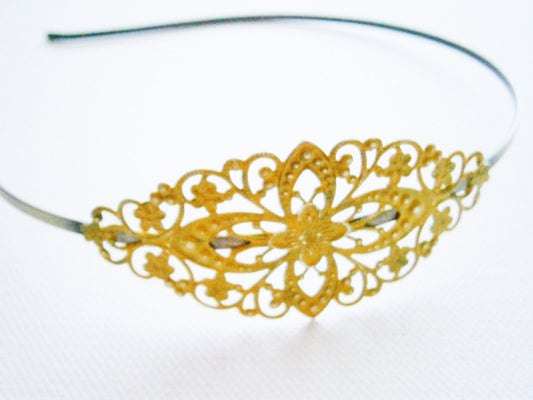 Antique Ohcre/Yellow Patina Filigree Headband - Hair Accessory, Bridesmaid Gift, Family Pictures, Stocking Stuffer