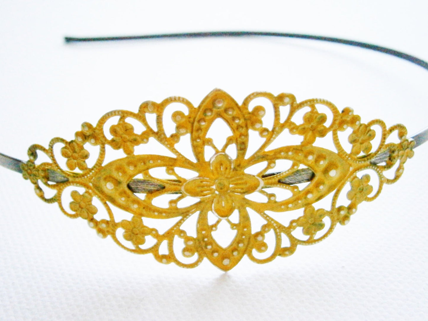 Antique Ohcre/Yellow Patina Filigree Headband - Hair Accessory, Bridesmaid Gift, Family Pictures, Stocking Stuffer