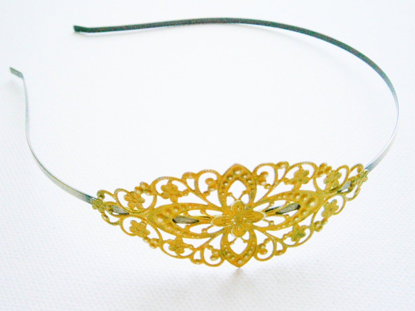 Antique Ohcre/Yellow Patina Filigree Headband - Hair Accessory, Bridesmaid Gift, Family Pictures, Stocking Stuffer