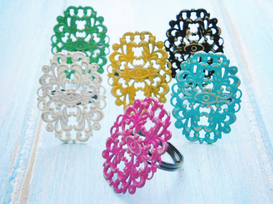 One Patina Large Filigree Adjustable Ring - Vintage Inspired/Shabby Chic Jewellery/Bohemian/Metal Ring