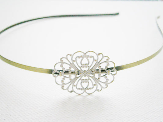 Antique White Patina Filigree Headband - Hair Accessory, Bridesmaid Gift, Family Pictures, Shabby Chic Hair Accessory