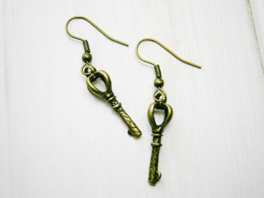 Antique Bronze Small Key Charm Dangle Earrings/Boho Earrings/Steampunk Earrings/Key Earrings