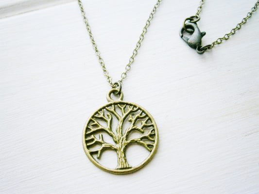 Antique Bronze Filigree Small Round Tree of Life Necklace Charm/Boho Necklace/Nature Necklace.