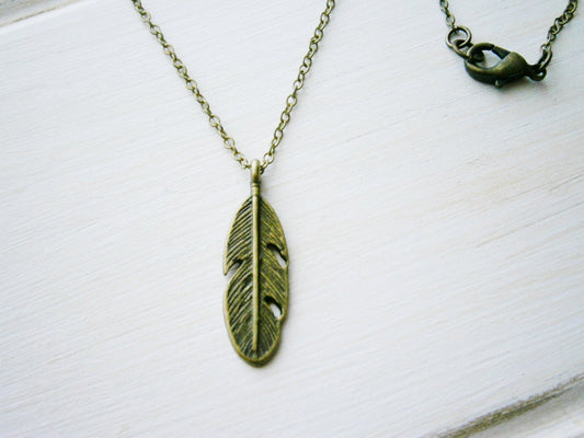 Antique Bronze Small Feather Necklace Charm/Boho Necklace/Nature Necklace/Woodland Necklace