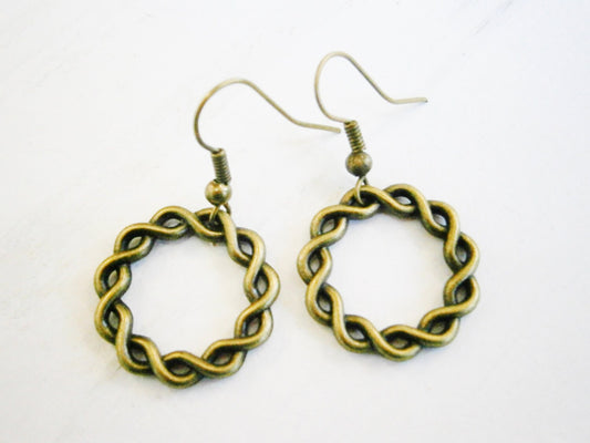 Antique Bronze Twisted Rings on Antique Bronze Earring Hooks/Dangle Earrings/Boho Jewelry