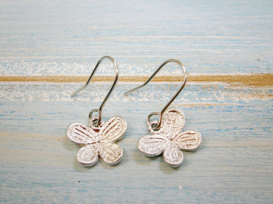 Matt Rhodium Plated Butterfly Pendant On Rhodium Plated French Earring Hooks/Dangle Earrings.