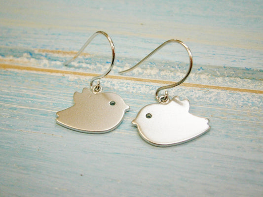 Matt Rhodium Plated Bird Charm On Rhodium Plated French Earring Hooks/Dangle Earrings.