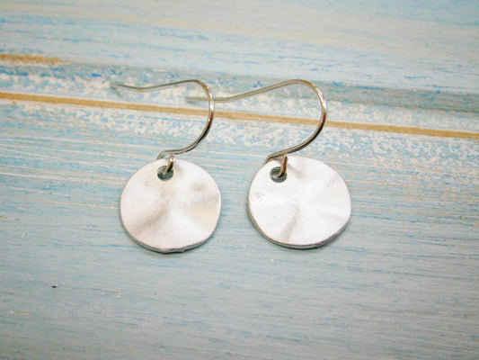 Matt Rhodium Plated Hammered Coin Pendant On Rhodium Plated French Earring Hooks/Dangle Earrings/Nature Earrings/Bird Earrings