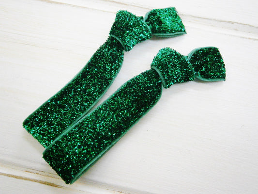 Set of 2 Glitter Hair Tie Package by Crimson Rose Cottage - Emerald Green Glitter Hair Ties that Double as Bracelets
